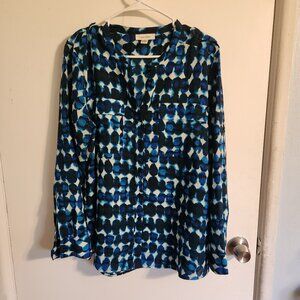 Calvin Klein Vibrant Blue and White Button Down Blouse Size XL